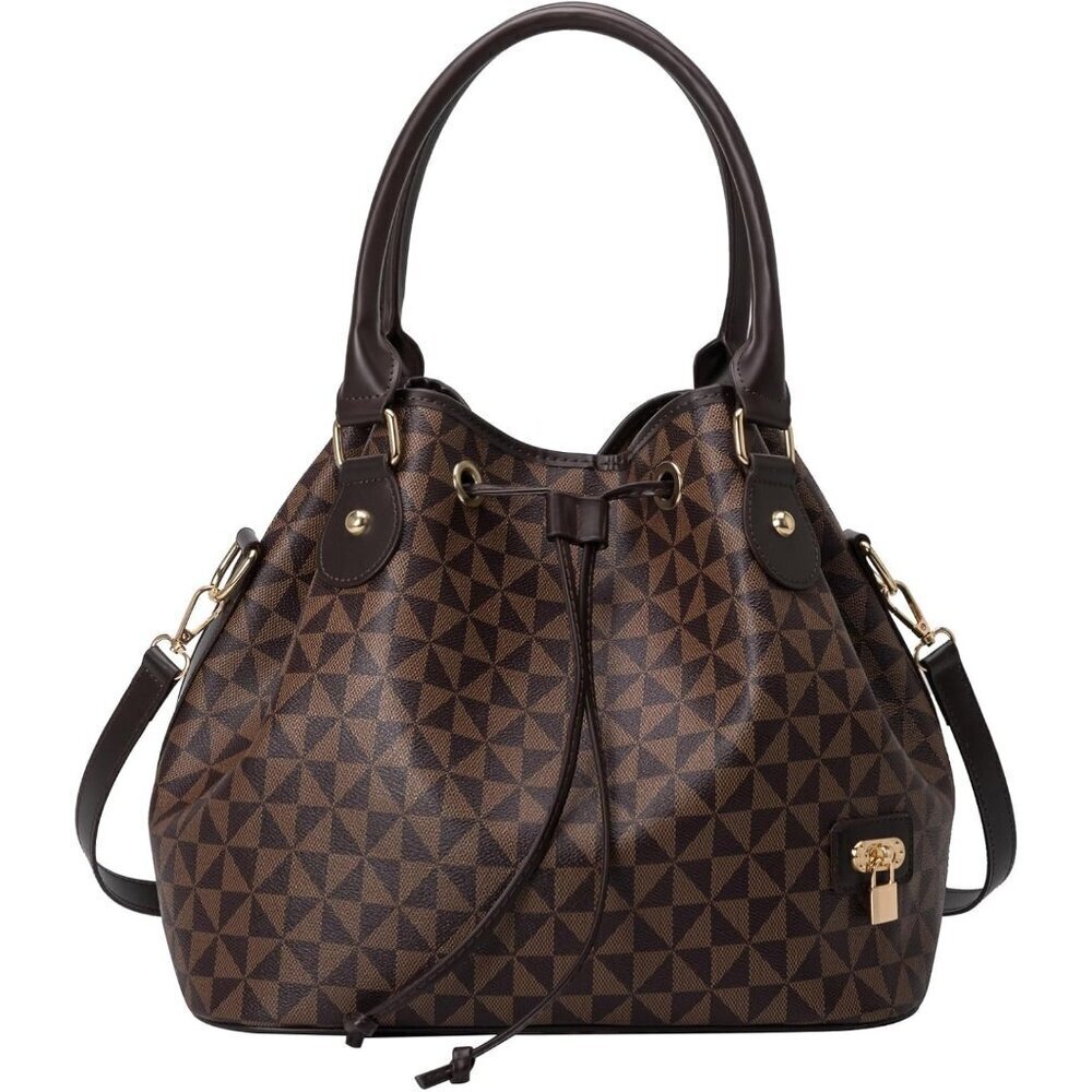 🆕Women Brown Designer Bucket Shoulder Bag Fashion Top-Handle Drawstring Handbag